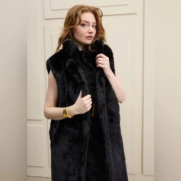 Black Soft Luxe Faux Fur Mid Vest XL NWT - Picture 3 of 4